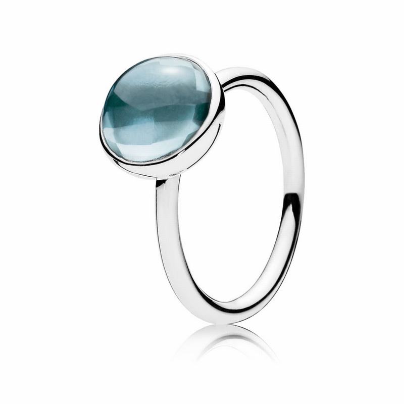 Pandora Poetic Droplet Stackable Ring Ireland - Sterling Silver/Blue/Crystal - 517348GZD